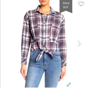 NWT C&C California plaid print tie hem shirt.